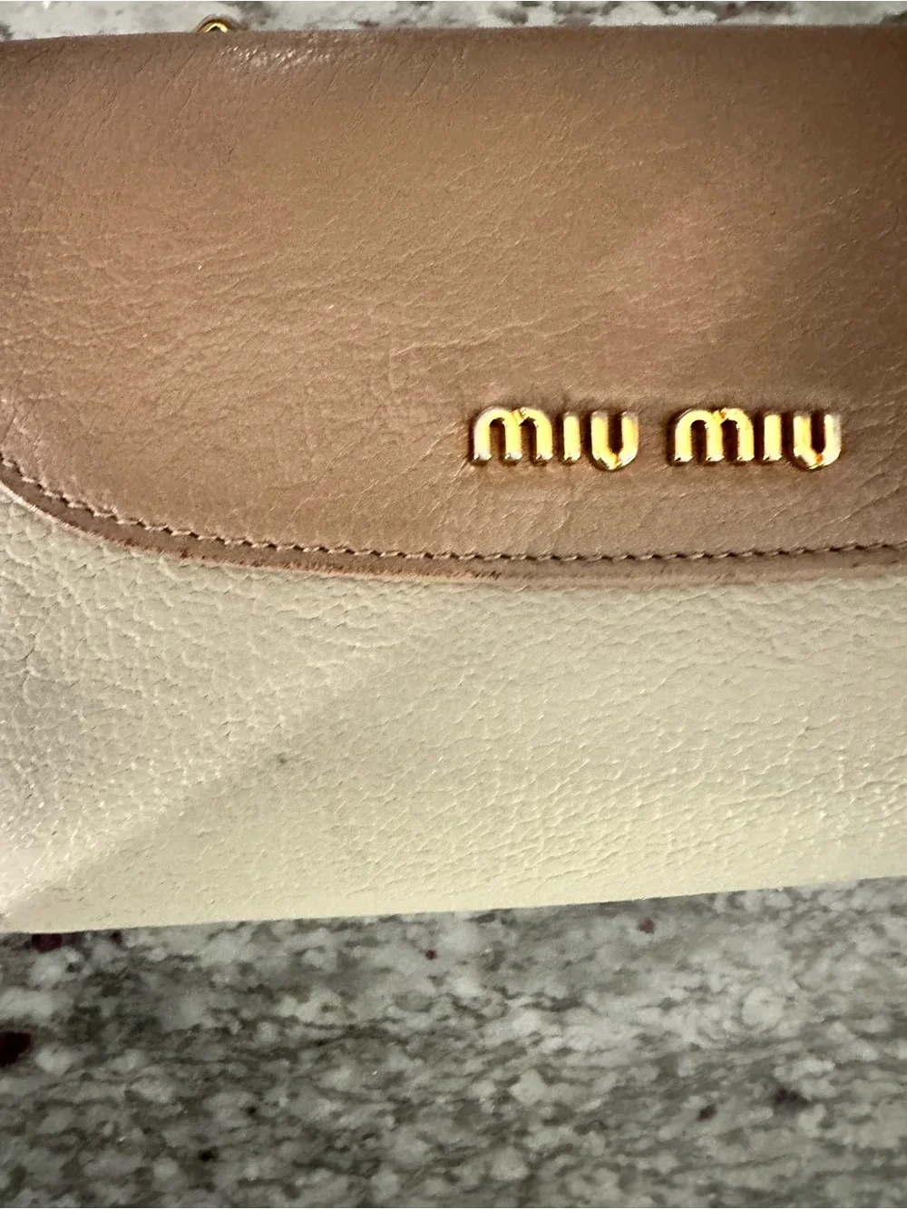 Miu Miu Two-Tone Beige and Cream Leather Flap Wallet